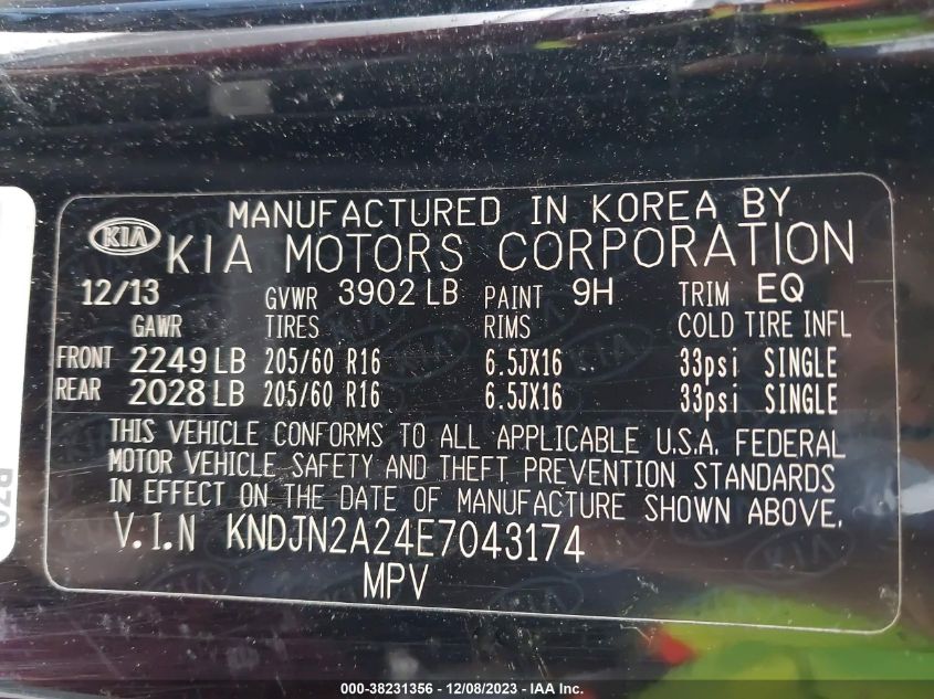 2014 KIA SOUL - KNDJN2A24E7043174