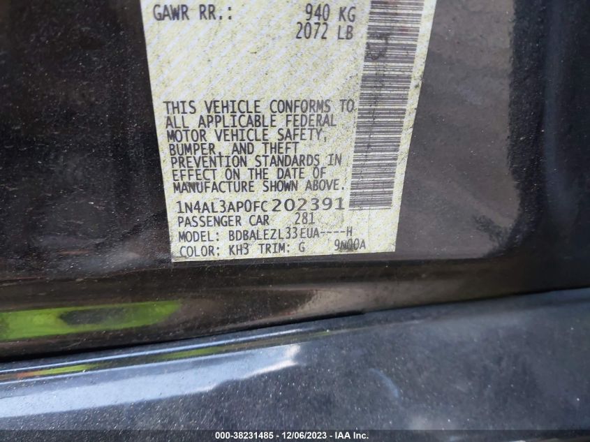 2015 NISSAN ALTIMA 2.5/S/SV/SL - 1N4AL3AP0FC202391