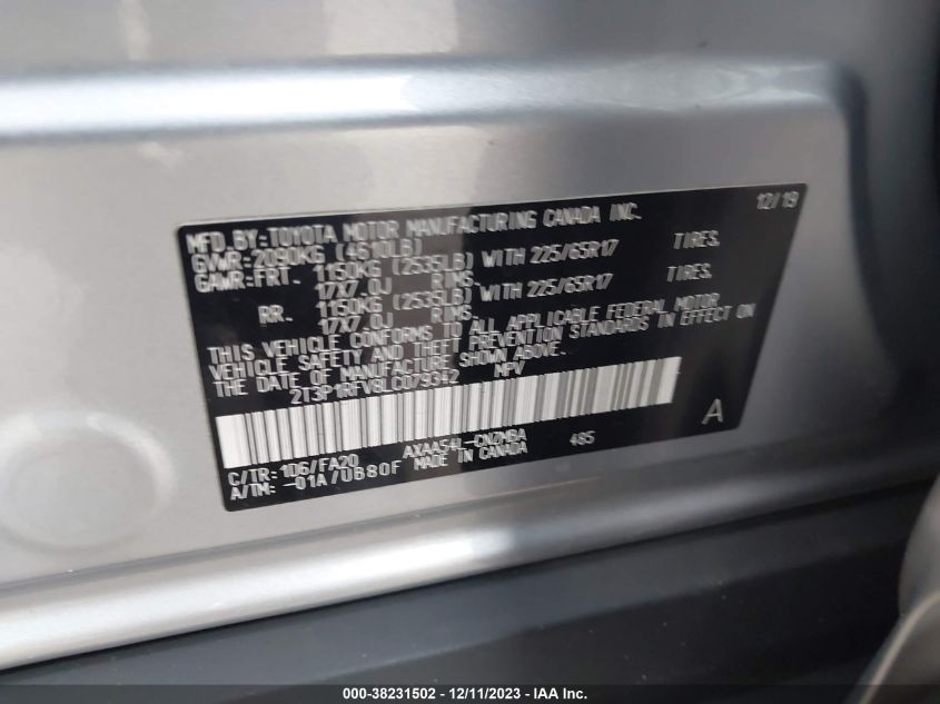 2020 TOYOTA RAV4 XLE - 2T3P1RFV8LC079342