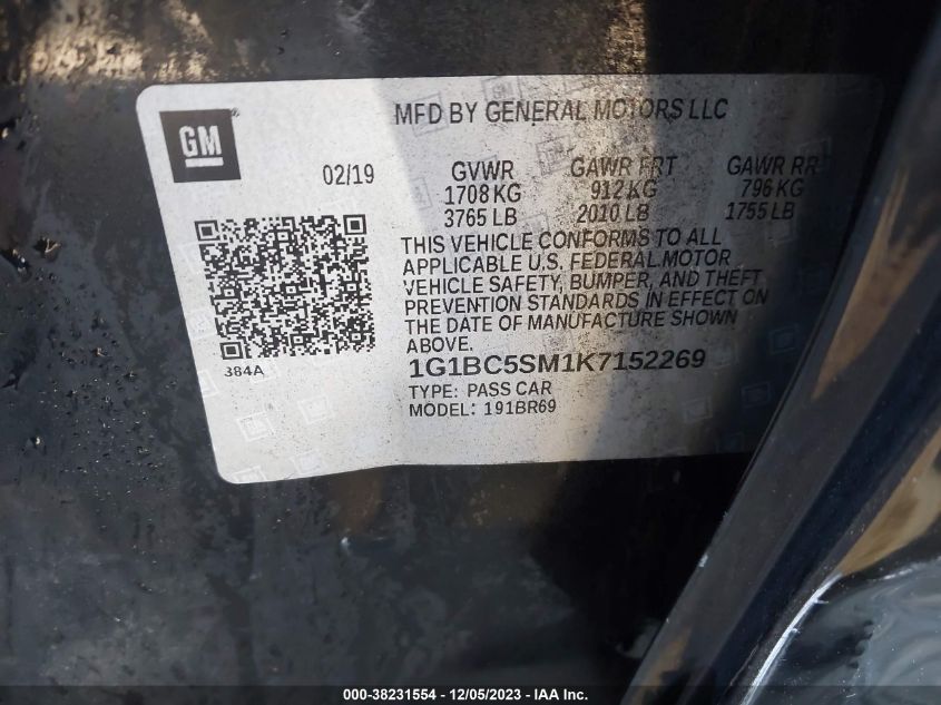 2019 CHEVROLET CRUZE LS - 1G1BC5SM1K7152269