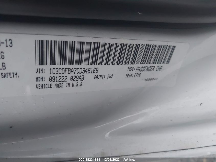 2013 DODGE DART SXT/RALLYE - 1C3CDFBA7DD346169