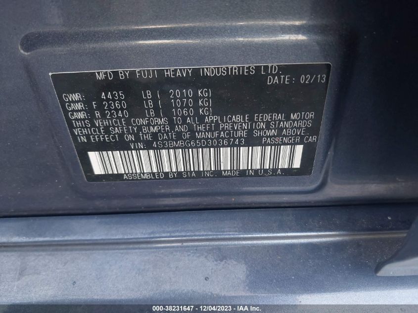 2013 SUBARU LEGACY 2.5I PREMIUM - 4S3BMBG65D3036743