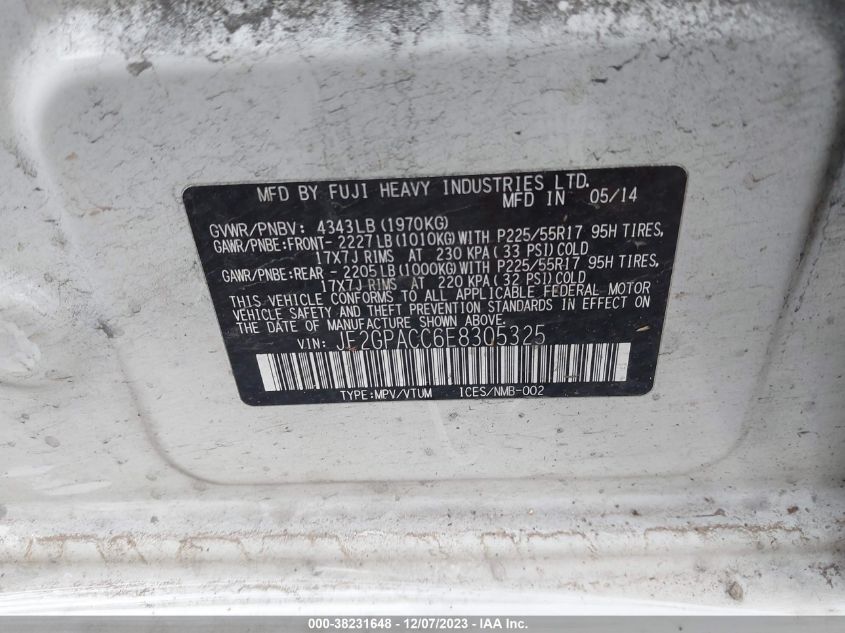 2014 SUBARU XV CROSSTREK 2.0 PREMIUM - JF2GPACC6E8305325