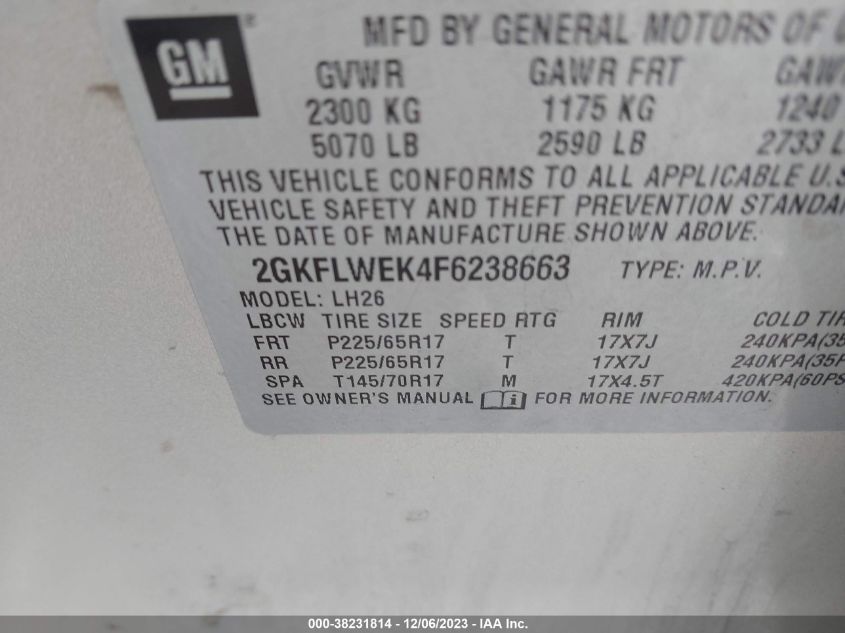 2015 GMC TERRAIN SLE - 2GKFLWEK4F6238663