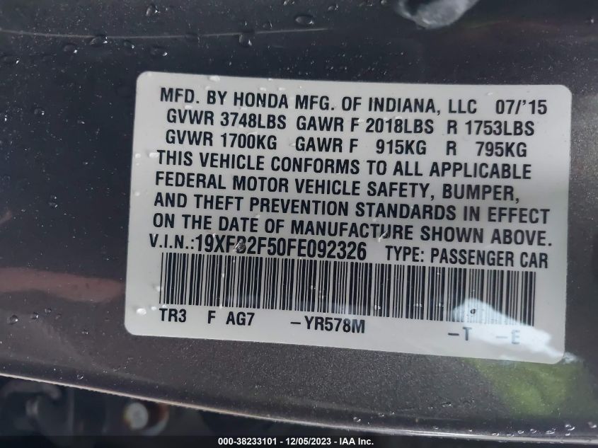 2015 HONDA CIVIC LX - 19XFB2F50FE092326