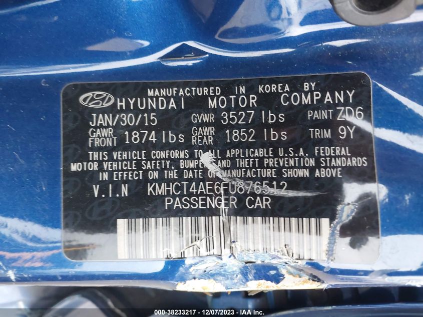 2015 HYUNDAI ACCENT GLS - KMHCT4AE6FU876512