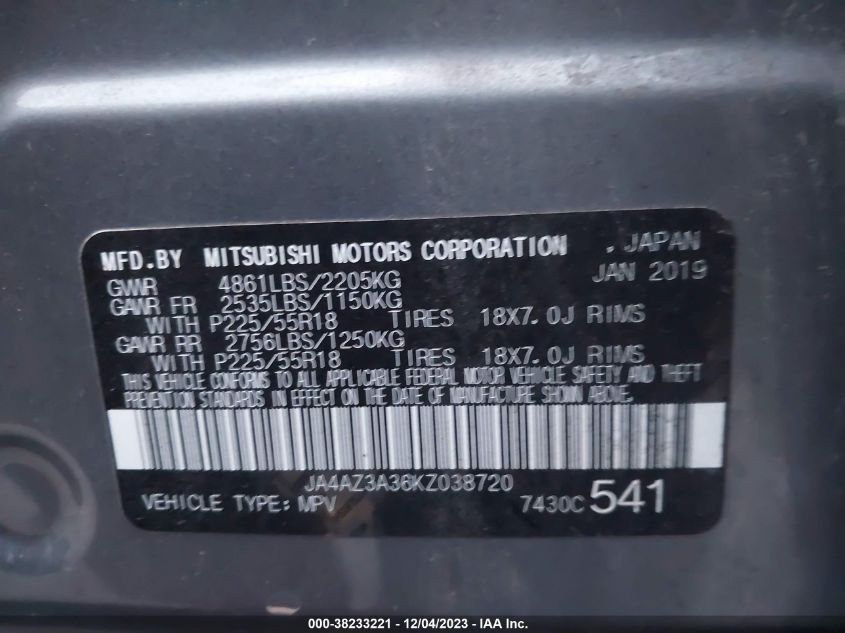 2019 MITSUBISHI OUTLANDER SEL - JA4AZ3A36KZ038720