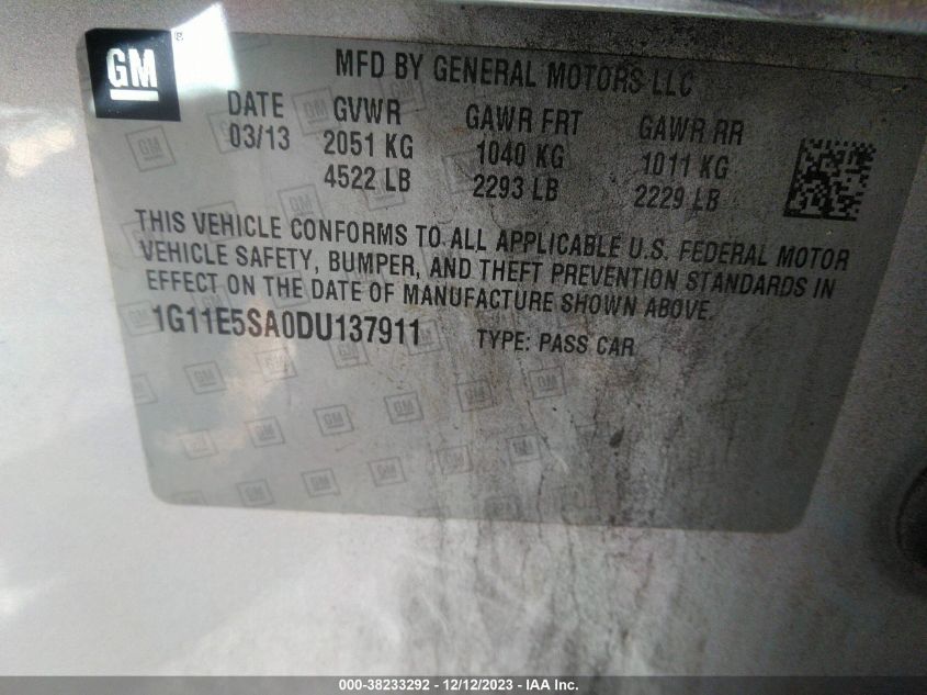 2013 CHEVROLET MALIBU LT - 1G11E5SA0DU137911