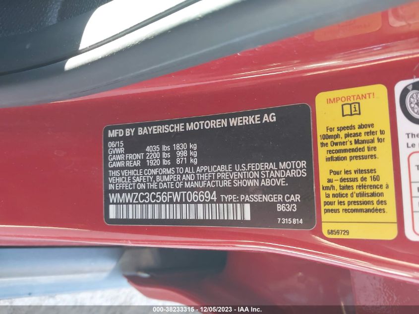 2015 MINI COUNTRYMAN COOPER S WMWZC3C56FWT06694