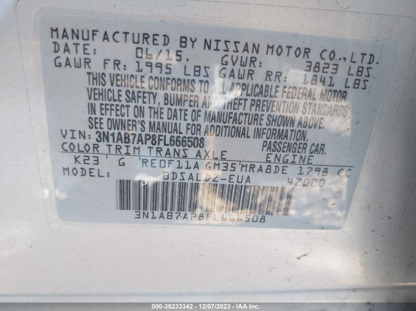 2015 NISSAN SENTRA FE+ S/S/SL/SR/SV - 3N1AB7AP8FL666508
