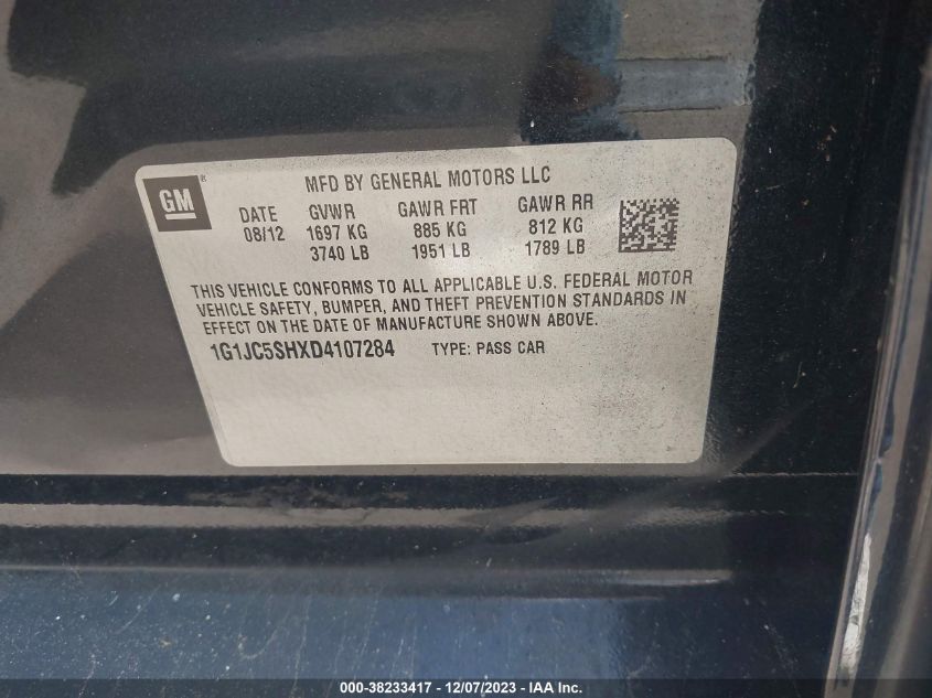 2013 CHEVROLET SONIC LT - 1G1JC5SHXD4107284