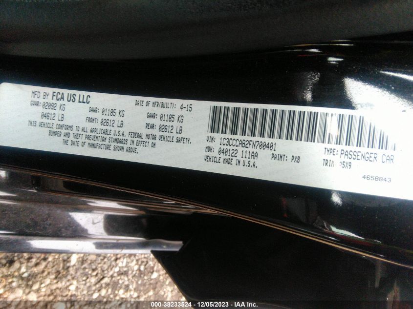 2015 CHRYSLER 200 LIMITED - 1C3CCCAB2FN700401