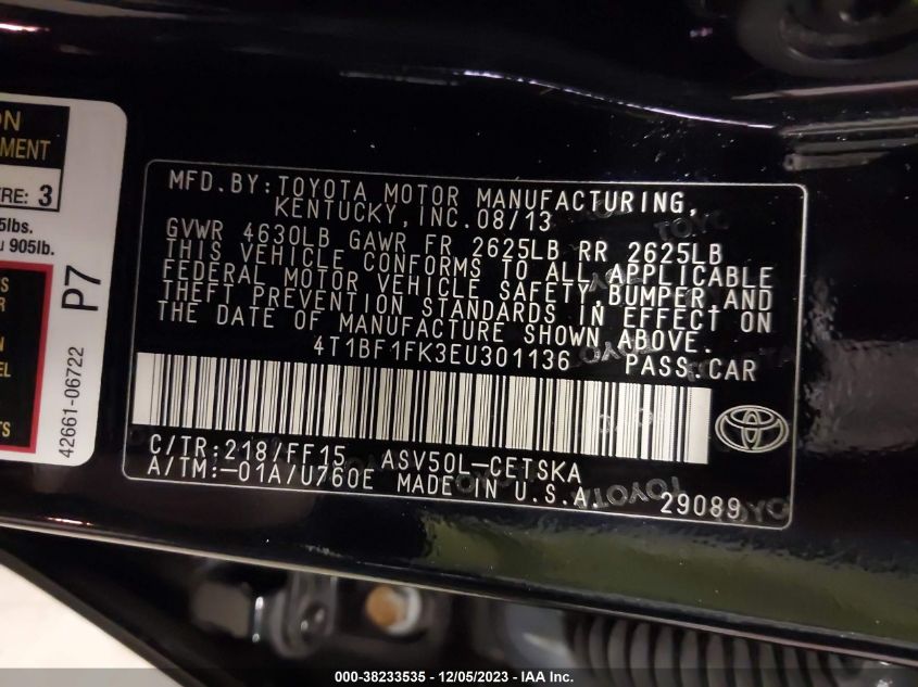 2014 TOYOTA CAMRY SE - 4T1BF1FK3EU301136