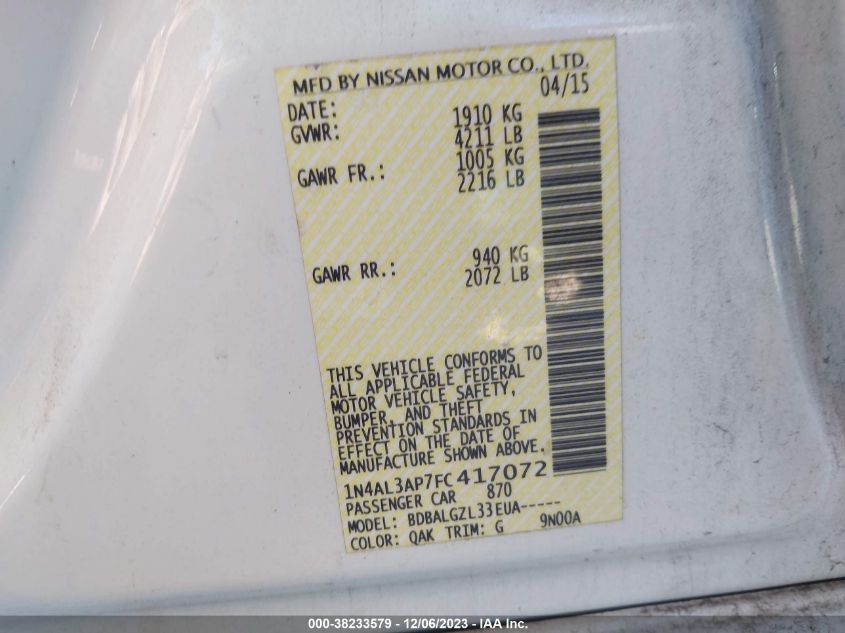 2015 NISSAN ALTIMA 2.5 - 1N4AL3AP7FC417072