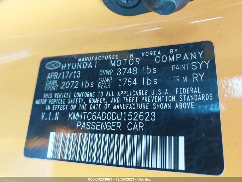 2013 HYUNDAI VELOSTER RE:MIX - KMHTC6AD0DU152623