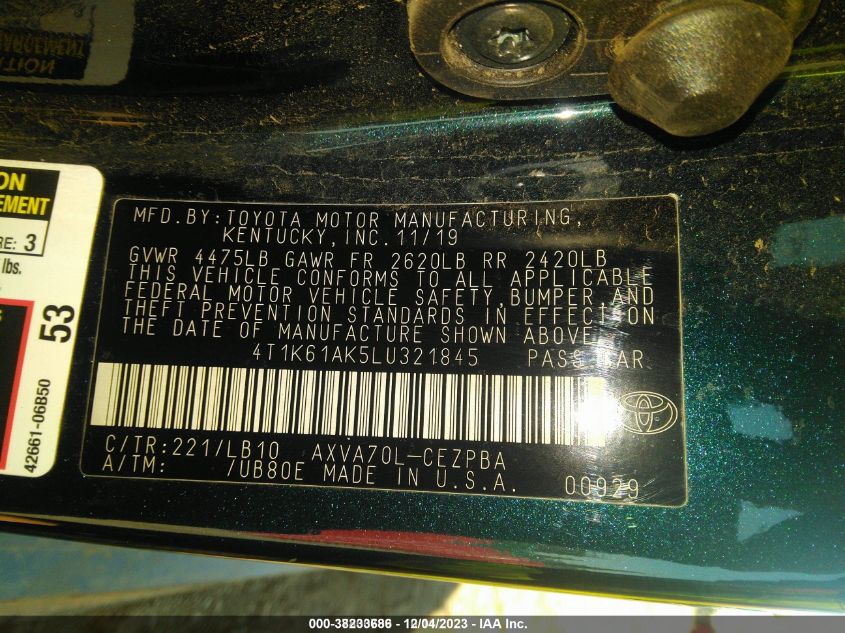 2020 TOYOTA CAMRY XSE - 4T1K61AK5LU321845