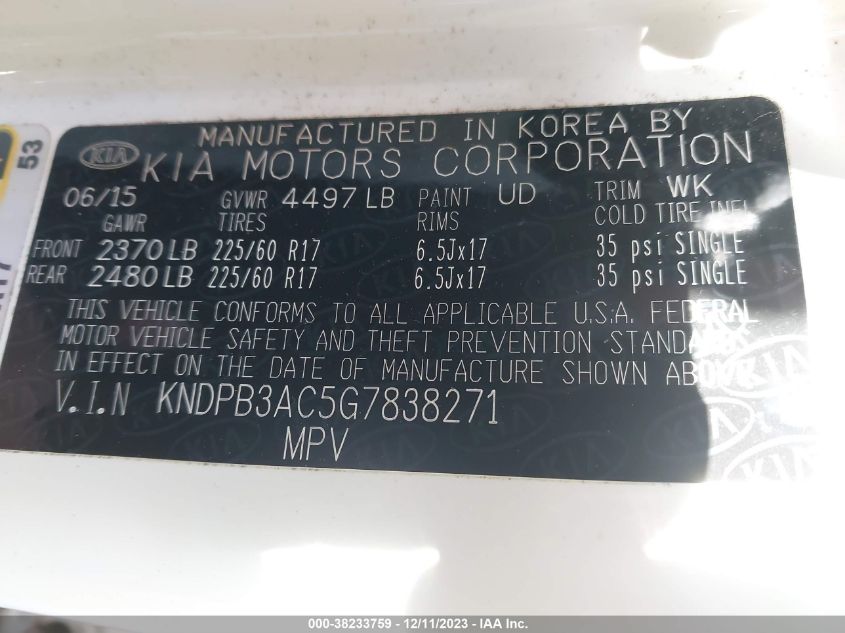 2016 KIA SPORTAGE LX - KNDPB3AC5G7838271