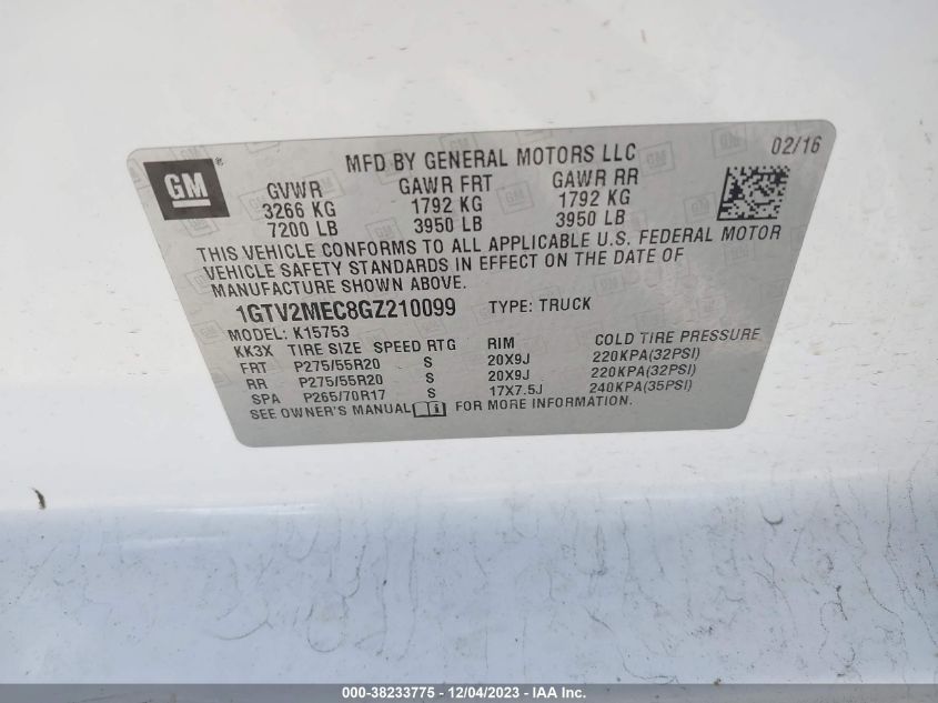 2016 GMC SIERRA 1500 SLE - 1GTV2MEC8GZ210099