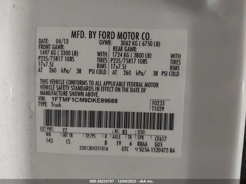 2013 FORD F-150 XL - 1FTMF1CM9DKE89688