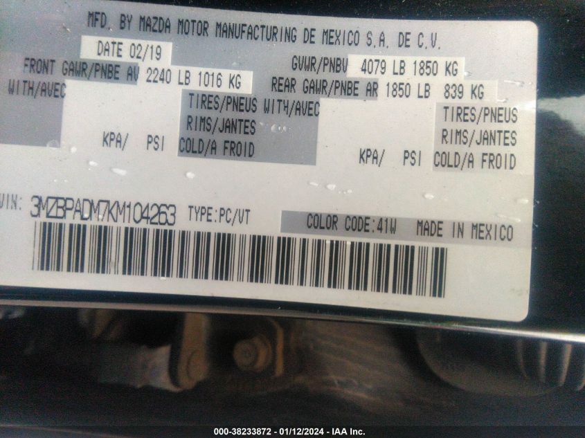 2019 MAZDA MAZDA3 - 3MZBPADM7KM104263