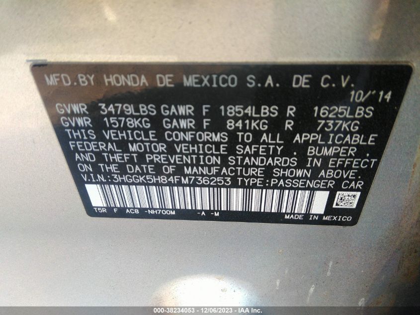 2015 HONDA FIT EX/EX-L - 3HGGK5H84FM736253