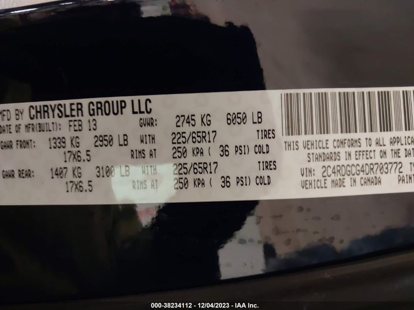 2013 DODGE GRAND CARAVAN SXT - 2C4RDGCG4DR703772