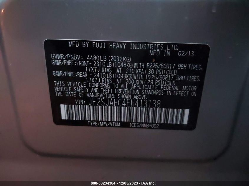 2014 SUBARU FORESTER 2.5I LIMITED - JF2SJAHC4EH413138