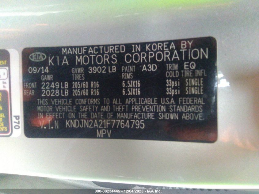 2015 KIA SOUL BASE - KNDJN2A21F7764795