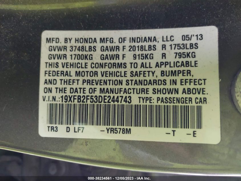 2013 HONDA CIVIC LX - 19XFB2F53DE244743