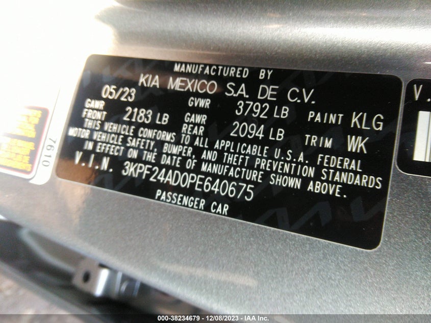 VIN 3KPF24AD0PE640675 2023 KIA FORTE LX/LXS