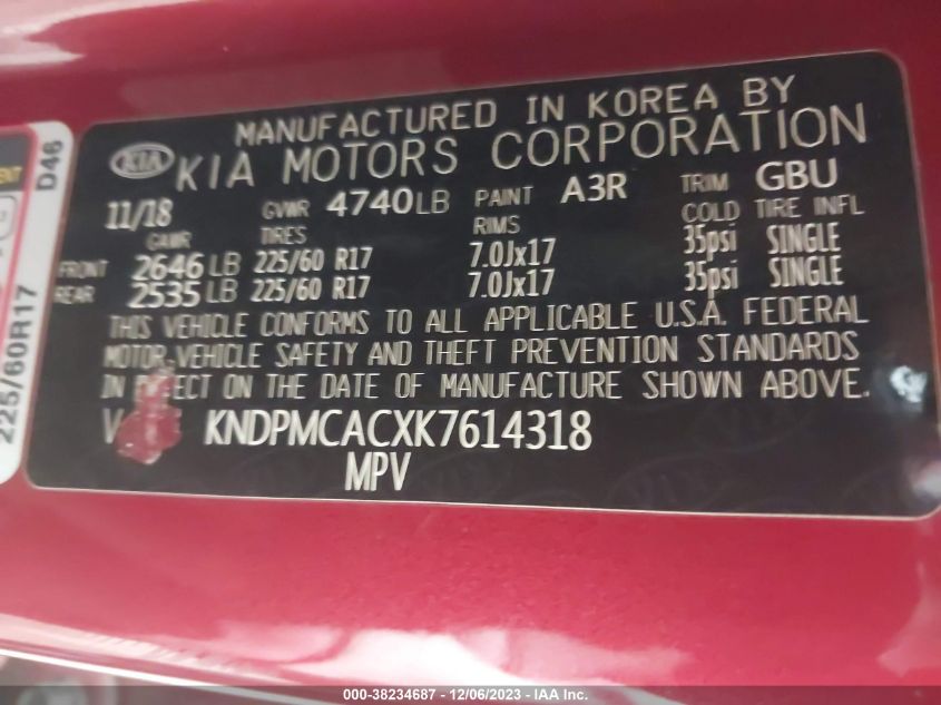 2019 KIA SPORTAGE LX - KNDPMCACXK7614318
