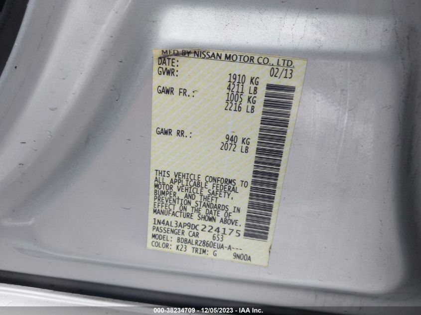 2013 NISSAN ALTIMA 2.5/S/SV/SL - 1N4AL3AP9DC224175