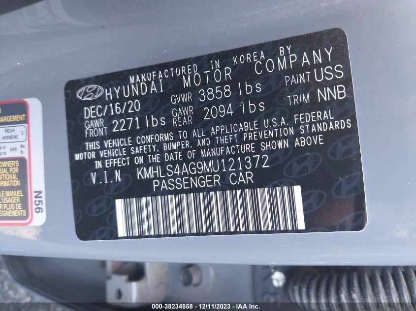 2021 HYUNDAI ELANTRA SEL - KMHLS4AG9MU121372