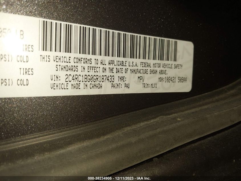 2016 CHRYSLER TOWN  COUNTRY TOURING 2C4RC1BG0GR187433