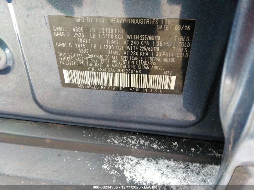 2017 SUBARU OUTBACK 2.5I LIMITED - 4S4BSAKC9H3260466