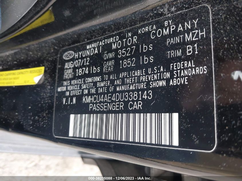 2013 HYUNDAI ACCENT GLS - KMHCU4AE4DU338143