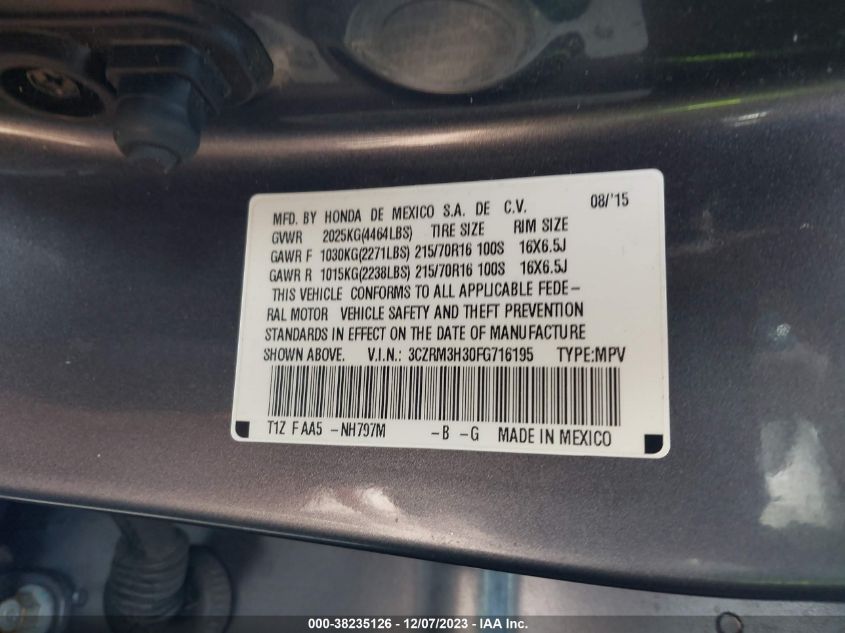 2015 HONDA CR-V LX - 3CZRM3H30FG716195