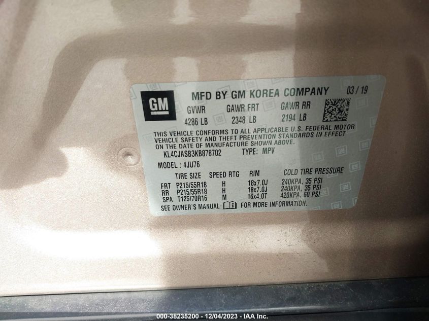 2019 BUICK ENCORE FWD PREFERRED - KL4CJASB3KB878702