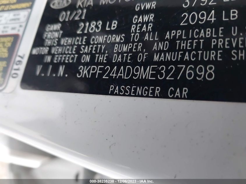 2021 KIA FORTE FE/LXS - 3KPF24AD9ME327698