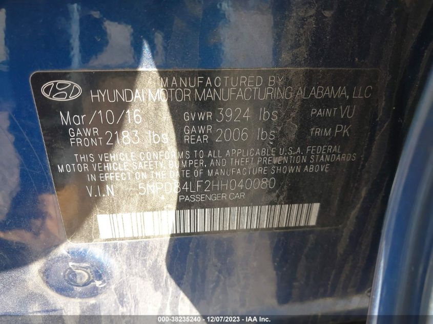2017 HYUNDAI ELANTRA SE/VALUE/LIMITED - 5NPD84LF2HH040080