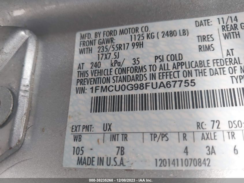 2015 FORD ESCAPE SE - 1FMCU0G98FUA67755