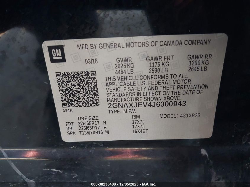 2018 CHEVROLET EQUINOX LT - 2GNAXJEV4J6300943