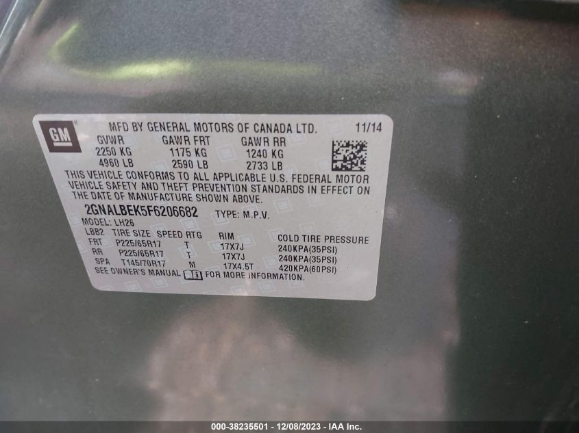 2015 CHEVROLET EQUINOX 1LT - 2GNALBEK5F6206682