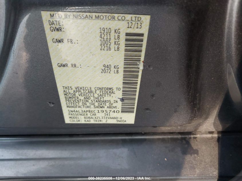 2014 NISSAN ALTIMA 2.5 SL - 1N4AL3AP8EC195740