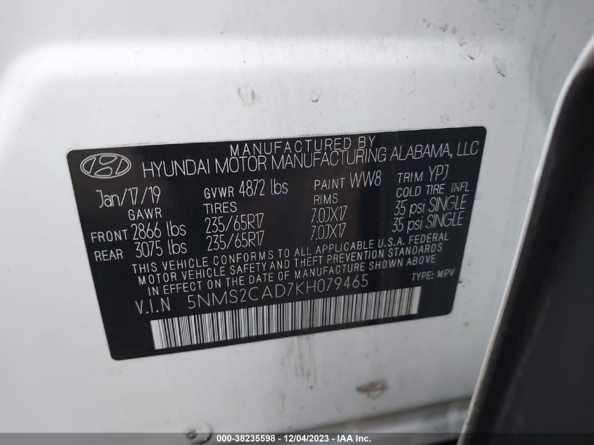 2019 HYUNDAI SANTA FE SE - 5NMS2CAD7KH079465