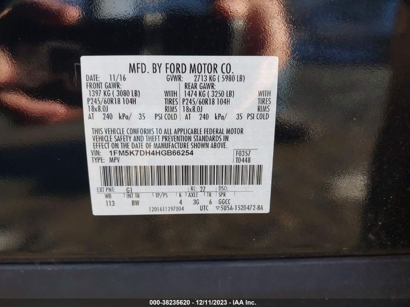 2017 FORD EXPLORER XLT - 1FM5K7DH4HGB66254