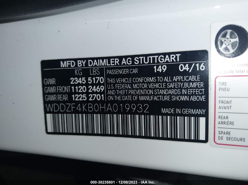 2017 MERCEDES-BENZ E 300 4MATIC WDDZF4KB0HA019932