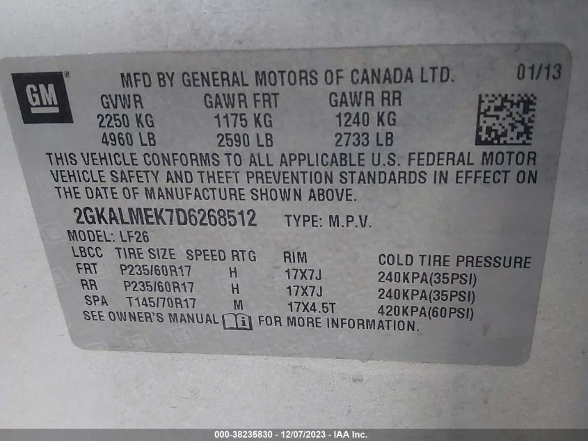 2013 GMC TERRAIN SLE-1 - 2GKALMEK7D6268512