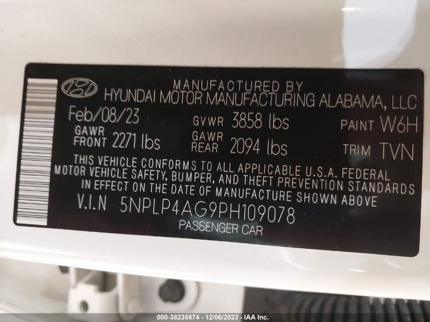 2023 HYUNDAI ELANTRA LIMITED - 5NPLP4AG9PH109078