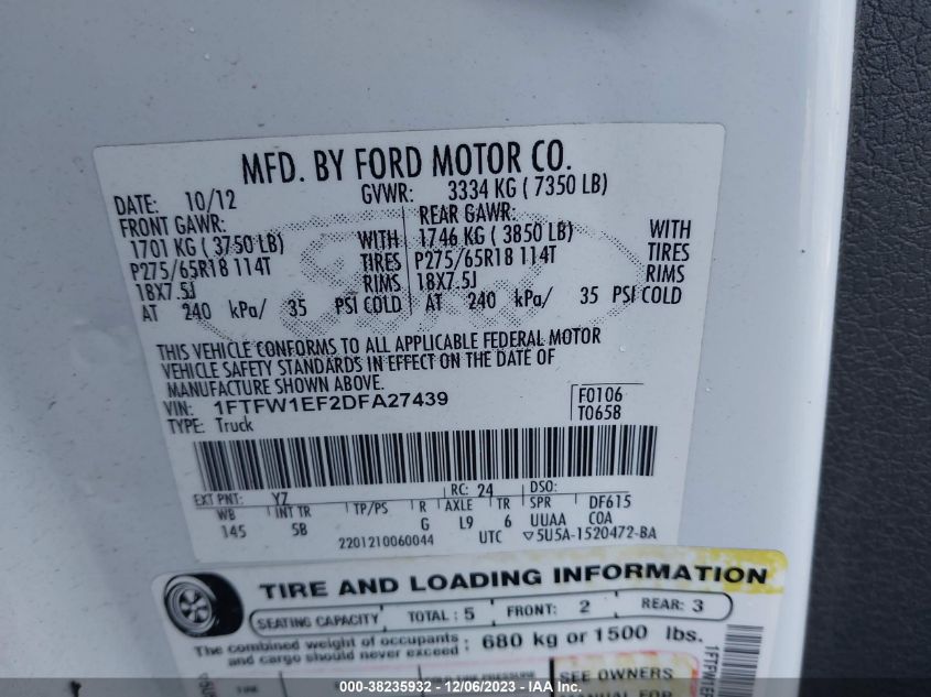 2013 FORD F-150 FX4 - 1FTFW1EF2DFA27439